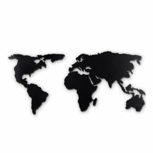 Čierna nástenná kovová dekorácia World Map XL Bystag