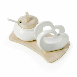 Sada cukorničky a držiaka na obrúsky z porcelánu a bambusu Brandani Double Heart Brandani