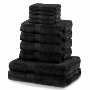 Set 8 čiernych uterákov a 2 osušiek DecoKing Marina Black DecoKing