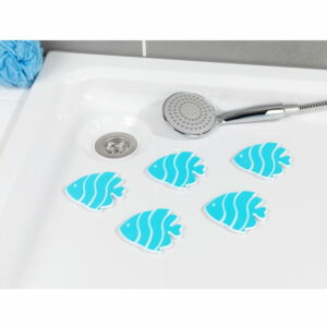Sada 5 svetlomodrých protišmykových nálepiek do vane Wenko Fish Wenko