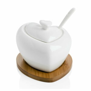 Porcelánová cukornička s lyžičkou a bambusovou podložkou Brandani Heart Brandani