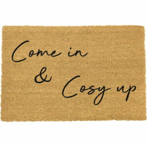 Čierna rohožka z prírodného kokosového vlákna Artsy Doormats Come In & Cosy Up