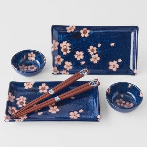 6-dielny set modrého keramického riadu na sushi MIJ Sakura MIJ
