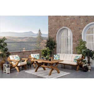 Krémový záhradný lounge set z masívneho dreva pre 5 Albatros - Floriane Garden Floriane Garden