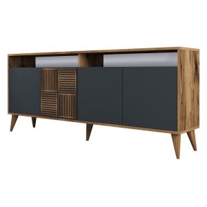Nízka komoda v dekore orecha v antracitovej a prírodnej farbe 180x79 cm Milan – Kalune Design Kalune Design