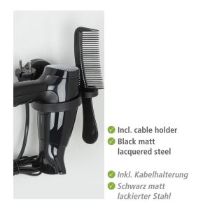 Čierny nástenný držiak na fén Wenko Static-Loc® Pavia Wenko